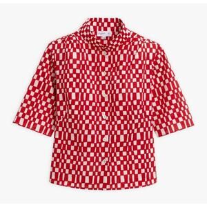 Agnes B Cotton Poppy Red Ginette Checkered Button Down Shirt Size EU 40/ US 8
